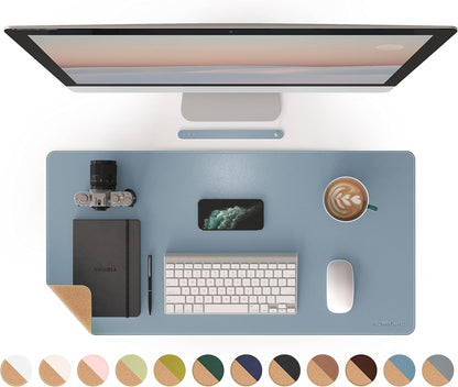 RENMTURE Dual-Sided Mouse Pad, Natural Cork & PU Leather Large Desk Pad for Office and Home Work, Desk Protector Non-Slip, Waterproof, Easy Clean (Olive Green, 32"x16")