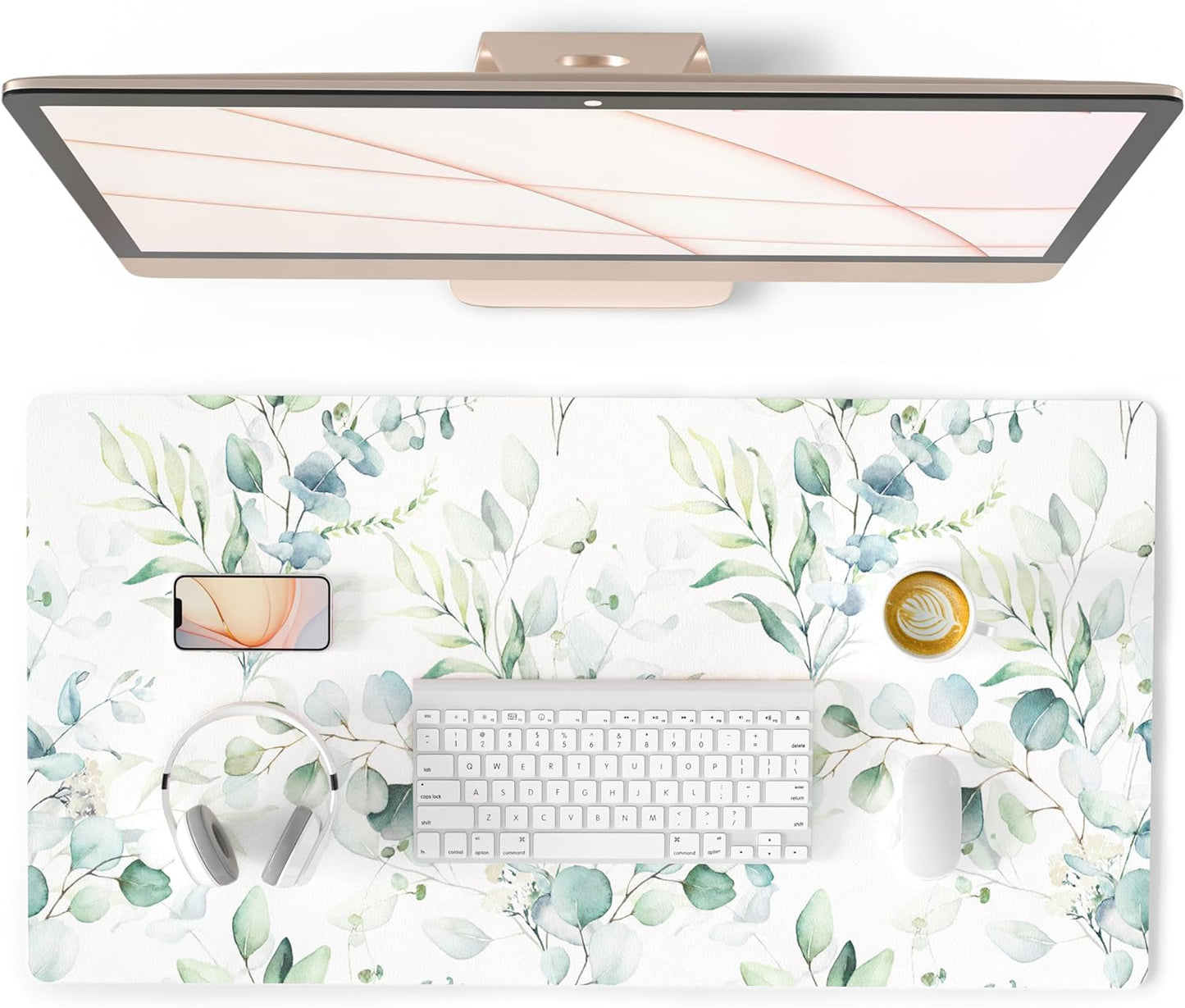 QIYI Large Mouse Pad, Cute Pink Desk Mat for Desktop, Women Girls PU Leather Desk Pad Waterproof Gaming Mousepad, Rose Gold Marble Computer Protector Writing Pad for School Office Home 31.5" x 15.7"
