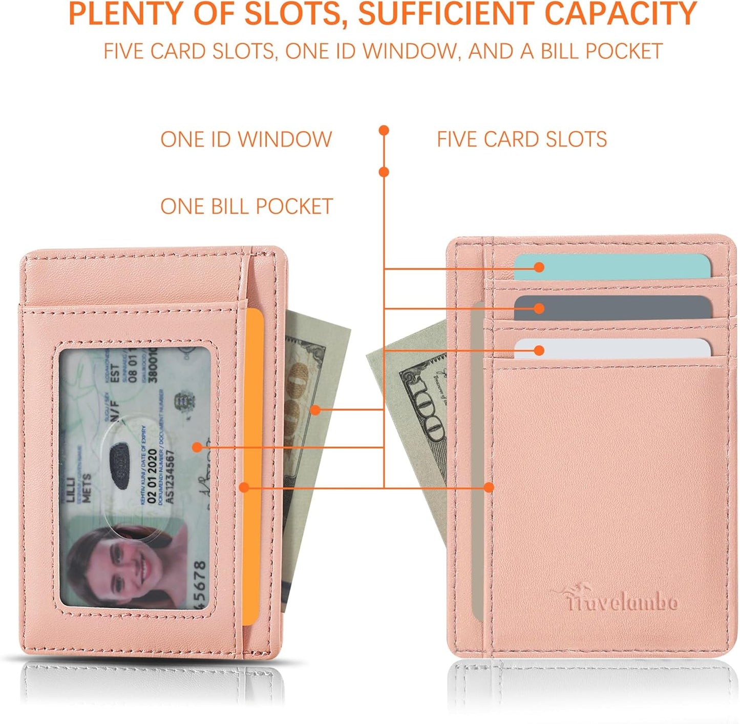 Travelambo Slim Wallet Front Pocket Minimalist Leather RFID Blocking Medium Size