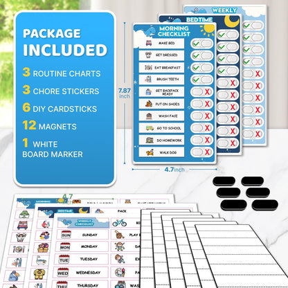 Upgraded Slider Dry Erase Chore Chart for Kids, Whiteboard Magnetic Chore Chart for 2 Kids, Reusable Morning/Bedtime Routine Chart for Kid Toddlers Teens Adult, Visual Schedule for Kid with Autism