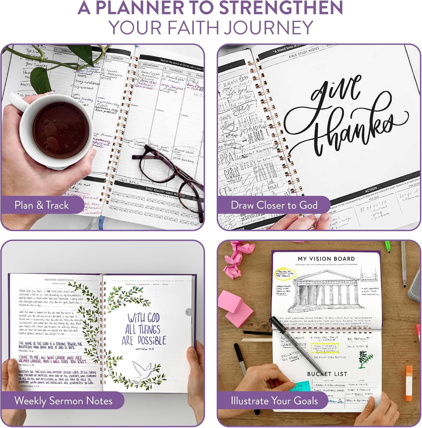 Christian Planner 2026 Daily Planner - Faith Based Monthly and Weekly Planner, Vision Board, and Habit Tracker - 2026 Calendar, Personal Organizer and Devotional Journal (Hardcover, Pine)