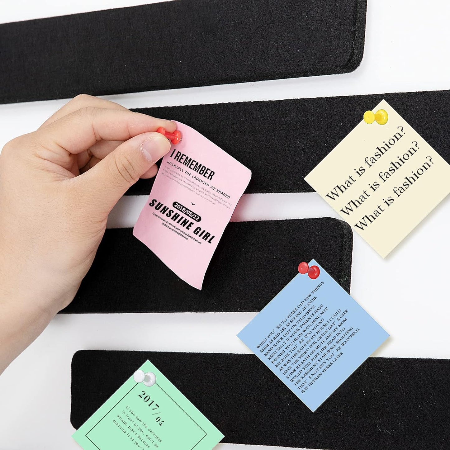 Felt Pin Board Bar Strips Bulletin Board for Bedrooms Offices Home Wall Decoration, Notice Board Self Adhesive Cork Board with 35 Push Pins for Paste Notes, Photos, Schedules