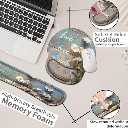 Mouse Pad with Wrist Support, Ergonomic Gel Mouse Pad Beautiful Flowers,Pink Hyacinths on Wood Panel，Non-Slip Durable, Memory Foam Keyboard Wrist Rest, Suitable for Office Typing Games