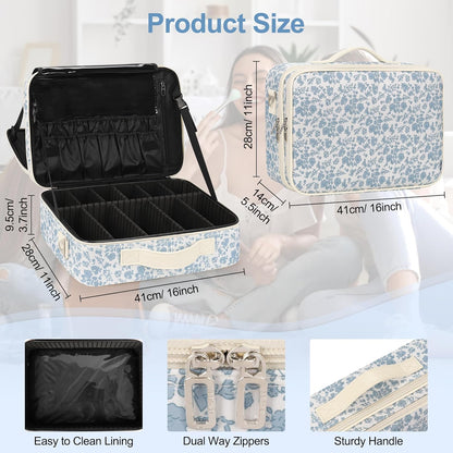 Relavel Makeup Case Large Makeup Bag Professional Train Case 16.5 inches Travel Cosmetic Organizer Brush Holder Waterproof Makeup Artist Storage Box, 3 Layer Large Capacity, with Adjustable Strap