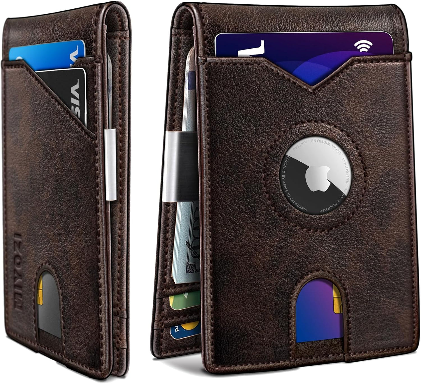 miyozi Airtag Wallet for Men,with Money Clip 11 Cards Slim Front Pocket Leather RFID Blocking Wallet with Gift Box
