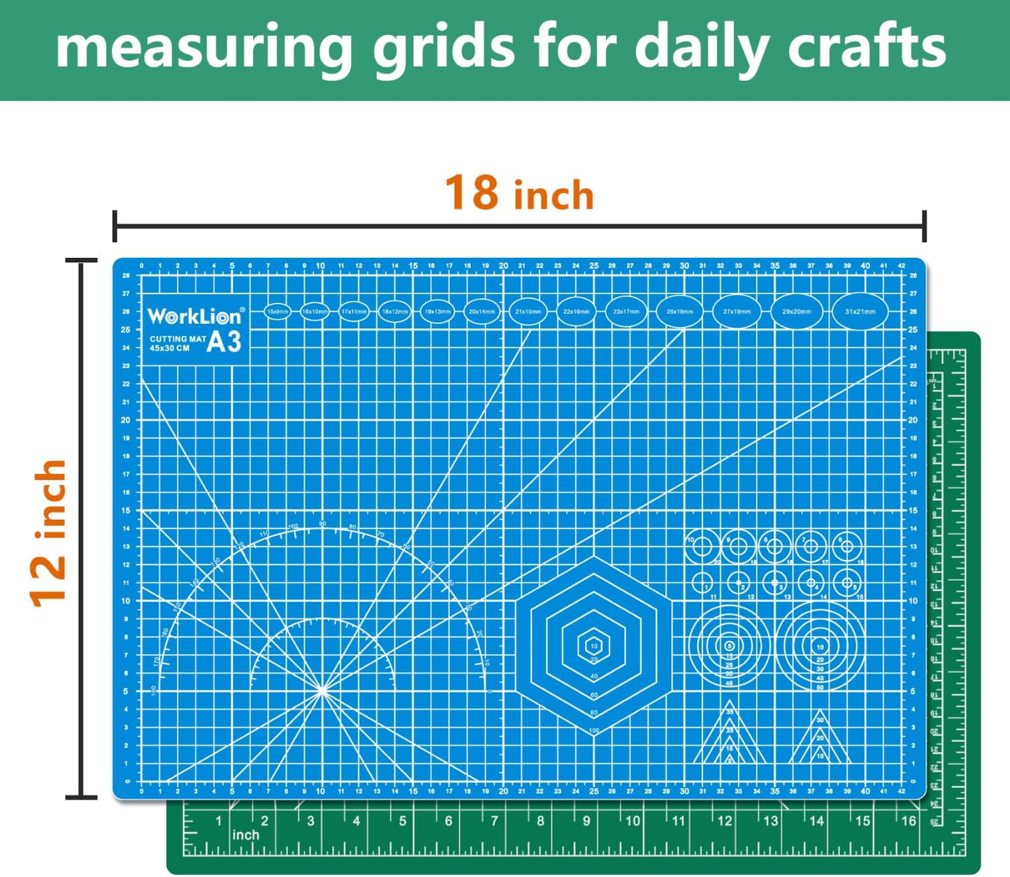 Worklion Self Healing Cutting Mat for Craft-Thickened 18inch x 12inch fabric sewing mat for quilting,rotary cutting, nonslip