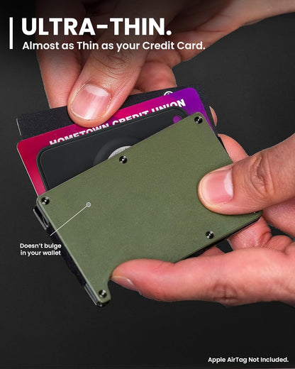 EVEO™ Apple AirTag Wallet Holder – (2 Pack) Ultra Thin Wallet AirTag Card Holder for Apple Tag | Secure Fit Air Tag Card for Carry – AirTag Cardholder *Apple AirTag Not Included– (Green & Purple)