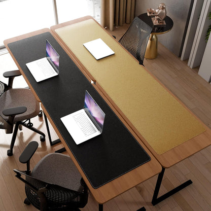 Chihein 2XL 35" x 16" Cork & PU Leather Desk Mat, Dual Sided Desk Pad Protector, Waterproof Writing Blotter for Gaming, Office, Home (Black)