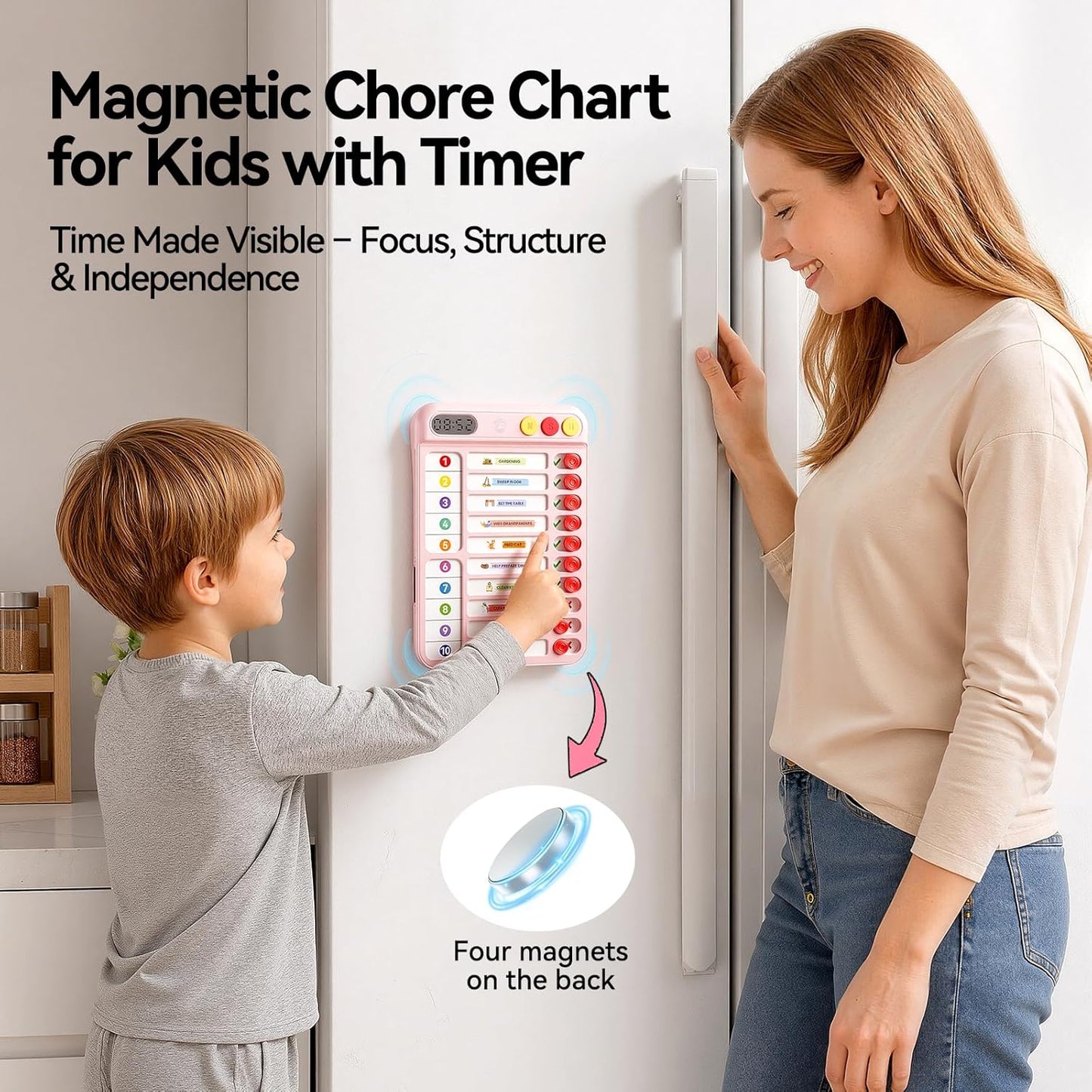 Chore Chart for Kids, Checklist Planning Board with Sliders, 19 Personalizable Sheets and Magnetic Marker, ADHD Tools for Kids to Do List Routine Chart Visual Schedule Board with Stand