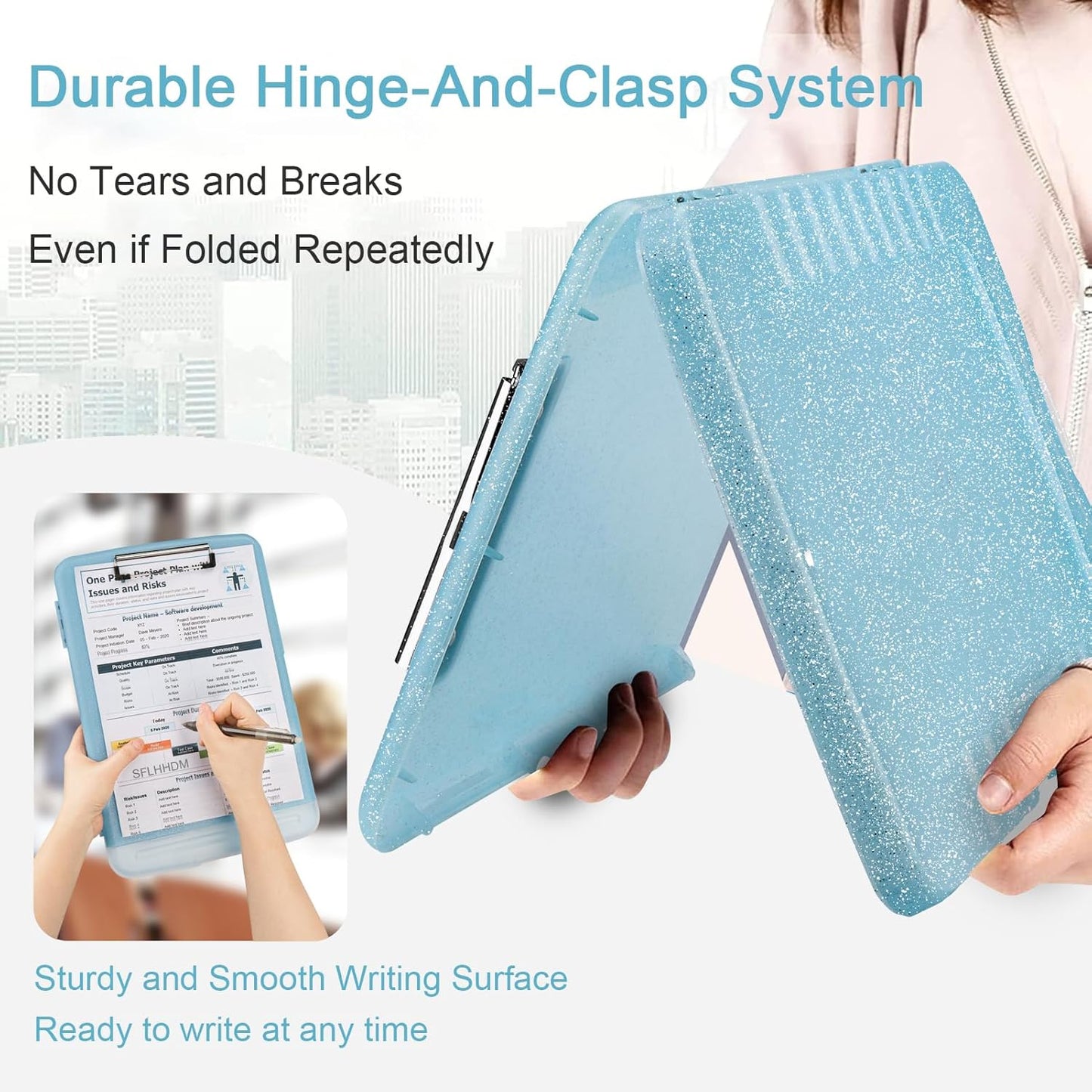 Glitter Clipboard with Storage,Storage Clipboard with Pen Holder,A4 Binder Clip Boards 8.5x11 with Low Profile Clip,Side Opening Sparkle Clipboards, Clipboards Folder for Office Supplies-Starry Black