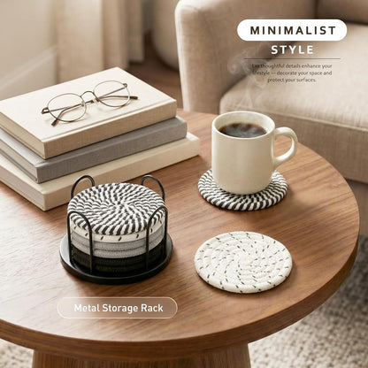 Lazebox Coasters Set of 8 for Drinks, 4 Inch Large Coasters for Coffee Table, Tabletop Protection for Hot & Cold Drinks, Versatile Coasters for Home Decor, Non-Slip & Easy to Clean, Coffee