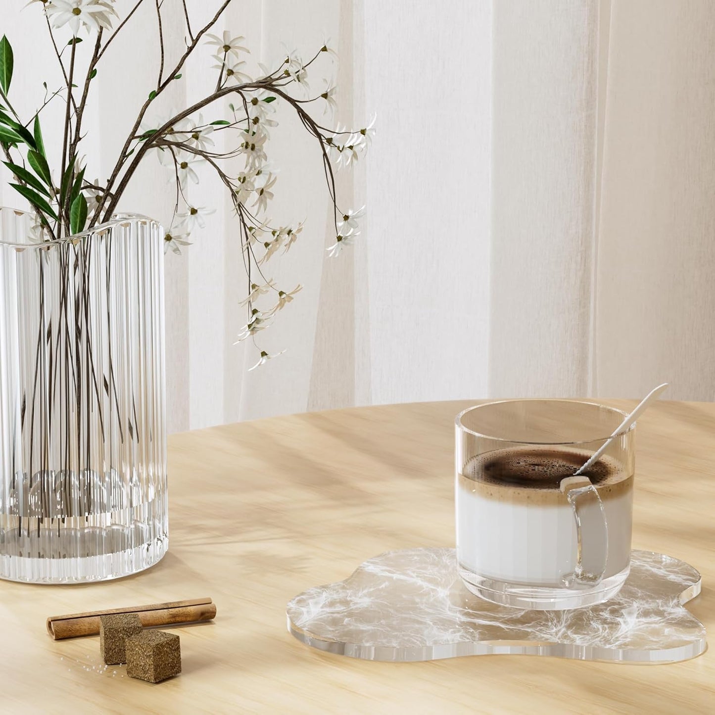 Acrylic Coaster Decorative Plates, Irregular Bar Drink Coaster, Clear Cloud Shape Coffee Cup Coaster, Perfect for Tabletop Protection and Accessories Display.(Gold)
