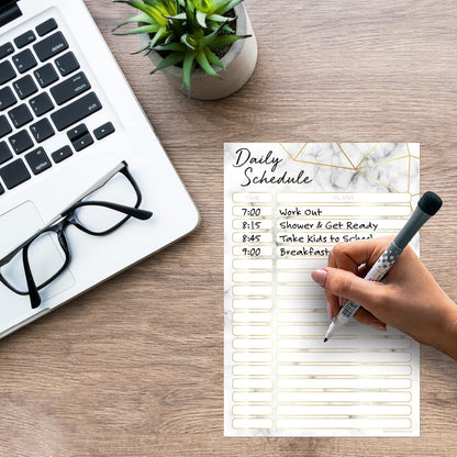 Dry Erase Daily Schedule Planner Sticker Decal by Glassboard Studio | Removable & Reusable | Magnetic Fine-Tip Marker Included (9 x 12 inches, White)