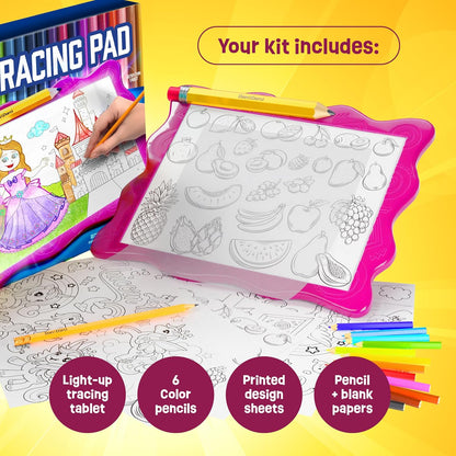 Dan&Darci Light Up Tracing Pad for Kids - Arts & Crafts Writing Drawing Tracer Board, Craft Kit for Girls & Boys Ages 6-12 - Birthday Toys Gifts Ideas for Girl or Boy 6+ Year Old Gift Toy - 6 7 8 9 10
