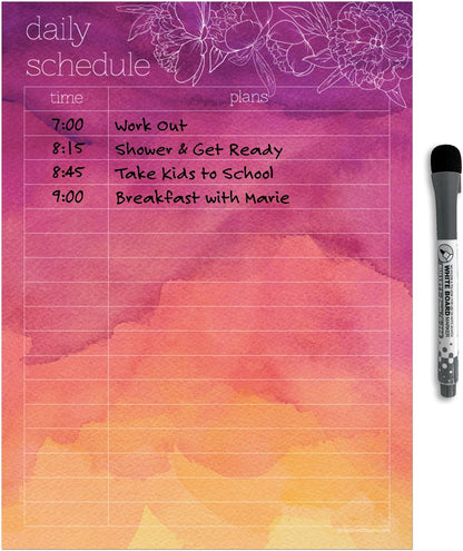 Dry Erase Daily Schedule Planner Sticker Decal by Glassboard Studio | Removable & Reusable | Magnetic Fine-Tip Marker Included (9 x 12 inches, White)