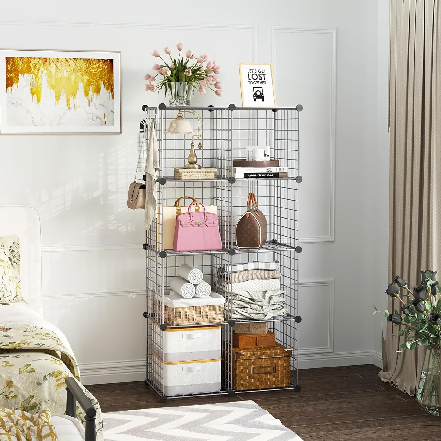 C&AHOME Wire Cube Storage, 6 - Cube Organizer Metal C Grids, Modular Shelves Units, Storage Bins Shelving, Closet Organizer, Ideal for Home, Office, Living Room, 36.6”L x 12.4”W x 36.6”H Black
