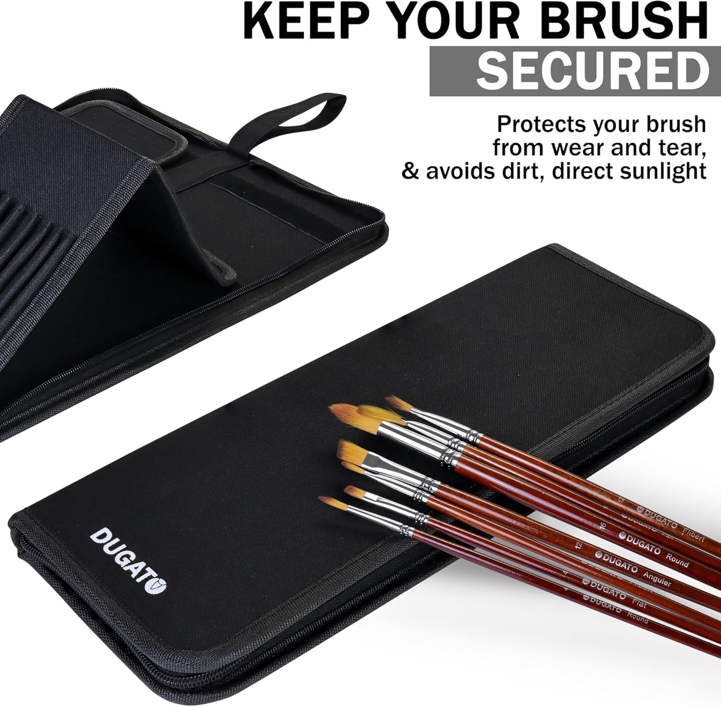 DUGATO Short Paint Brush Holder & Organizer 5.4x10.7 Inches, Blue Canvas Bag for Brushes up to 9.3" Length, Case with 15 Slots, Artist Brush Carrying Case (Brush Not Included)