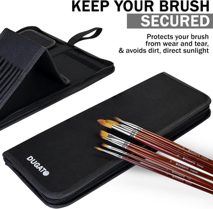 DUGATO Short Paint Brush Holder & Organizer 5.4x10.7 Inches, Blue Canvas Bag for Brushes up to 9.3" Length, Case with 15 Slots, Artist Brush Carrying Case (Brush Not Included)