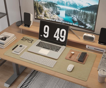 RENMTURE Desk Pad, Cork & PU Leather Desk Mat, Large Mouse pad, Non-Slip Desk Protector and Blotter, Waterproof Writing Pad, Desk Accessories and Organizers for Home Office (Light Yellow, 32"x16")