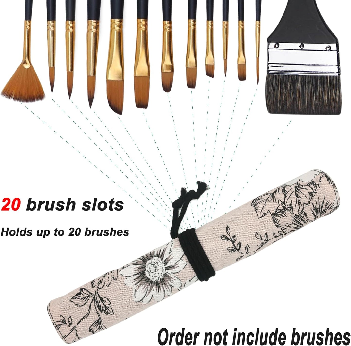 Funny live Paint Brush Holder Art Supplies, Artist Brush Holder & Art Supply Storage Organizer Roll-Up Case Bag, Protect Acrylic Oil Watercolor Paintbrushes (Peony-20 Slot Pockets)