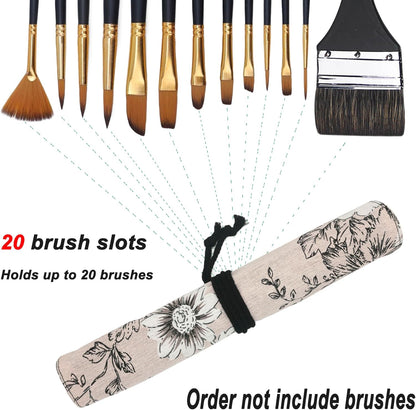 Funny live Paint Brush Holder Art Supplies, Artist Brush Holder & Art Supply Storage Organizer Roll-Up Case Bag, Protect Acrylic Oil Watercolor Paintbrushes (Peony-20 Slot Pockets)