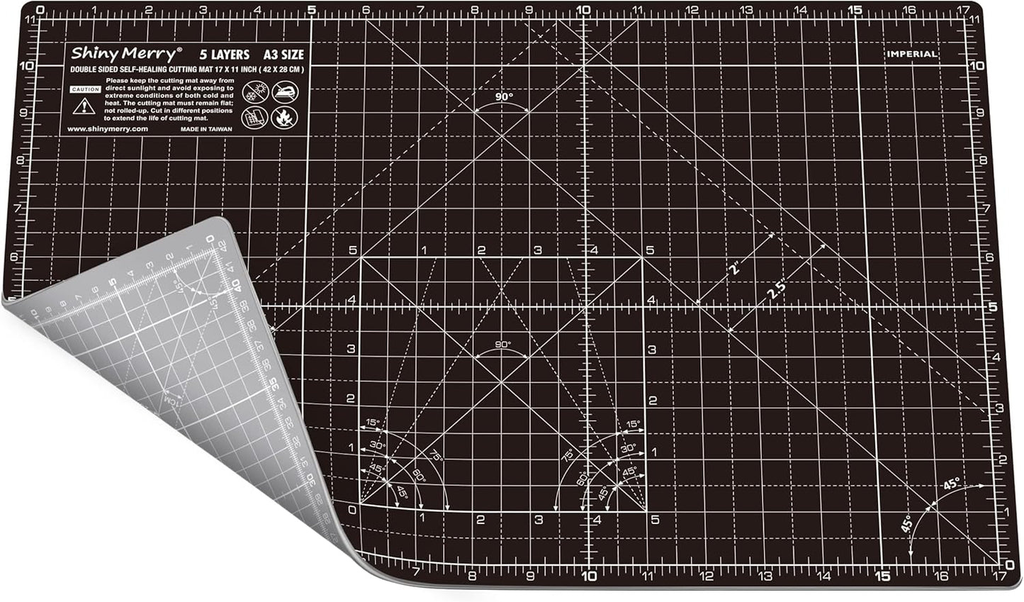 Self Healing Cutting Mat A3 12"x18" – Double Sided 5-Ply Craft Mat for Sewing, Quilting, Fabric, Scrapbooking – Pink/Purple