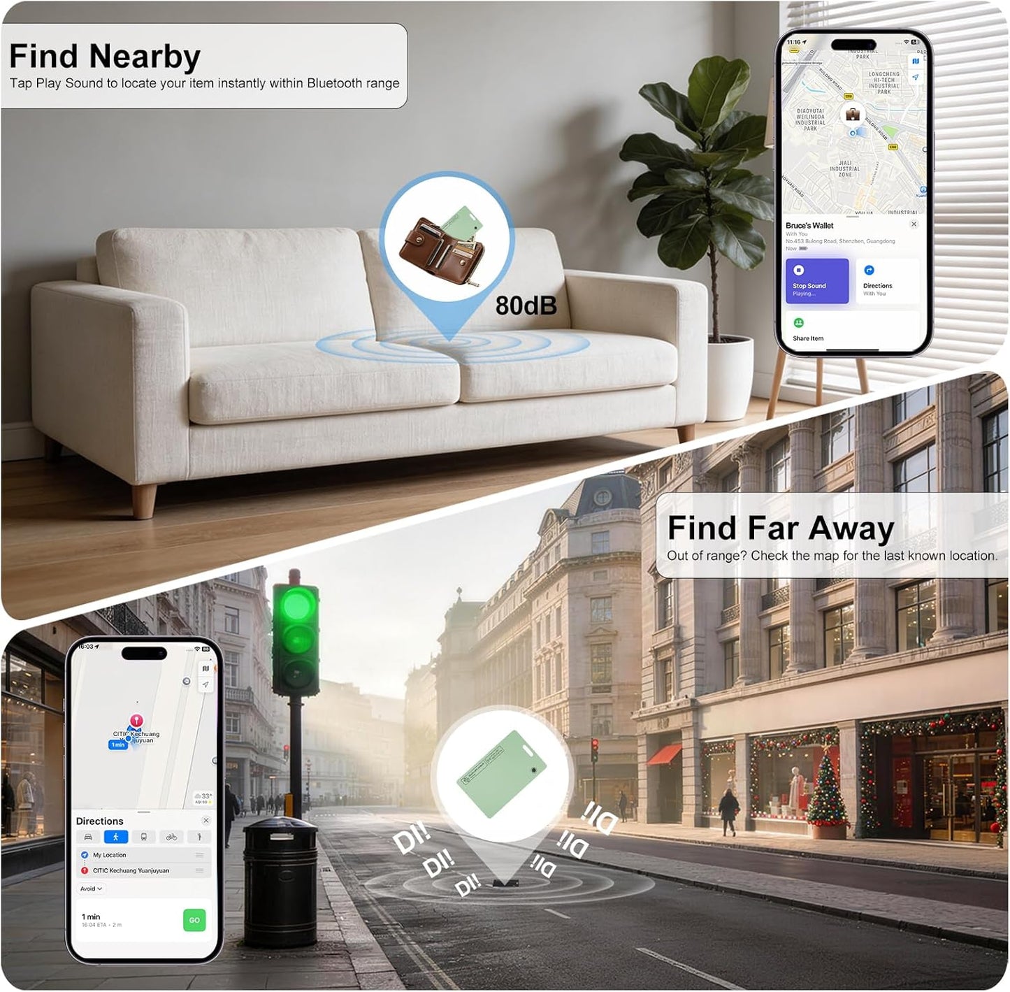 2 Pack Ultra Slim Rechargeable Wallet Tracker Card, IP67 Waterproof Bluetooth Tracking Card Compatible with Apple Find My & Android, Item Locator for Wallet Luggage Backpack