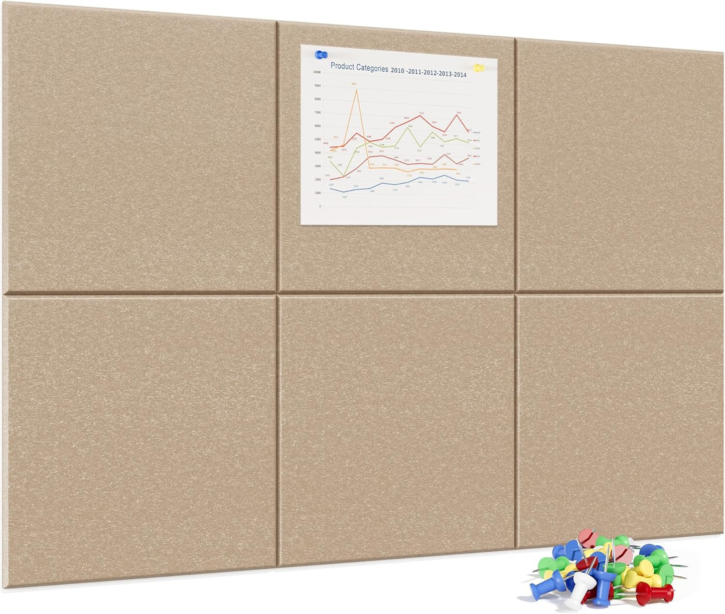 Neatsure Large Cork Board for Wall, Black Felt Bulletin Board with Pushpins, 36" x 24" 6 Panels Wall Tiles, Tack Push Pin Boards for Office