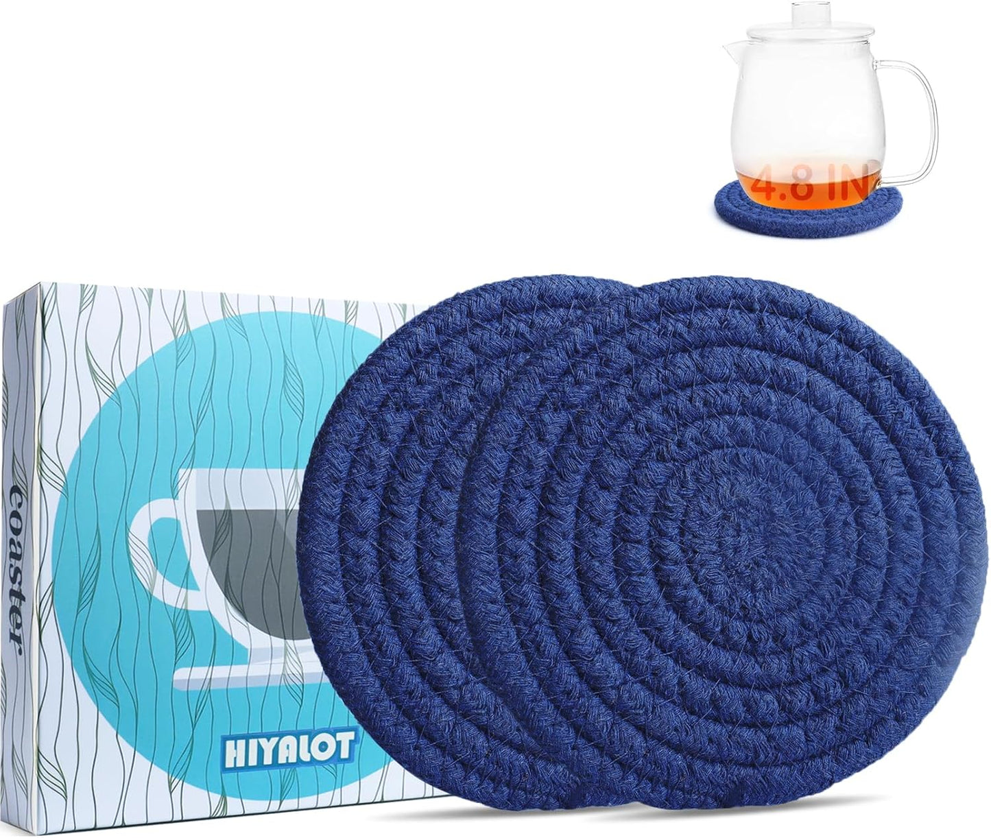 4.8" Drink Cotton Coasters Set of 2 – Boho Woven Drink Pads for Coffee & Tea, Neutral Sandstone Blend Fabric Cup Mats for Desk, Table, Nightstand, Dorm, Giftable Absorbent Coaster Set (Latte)