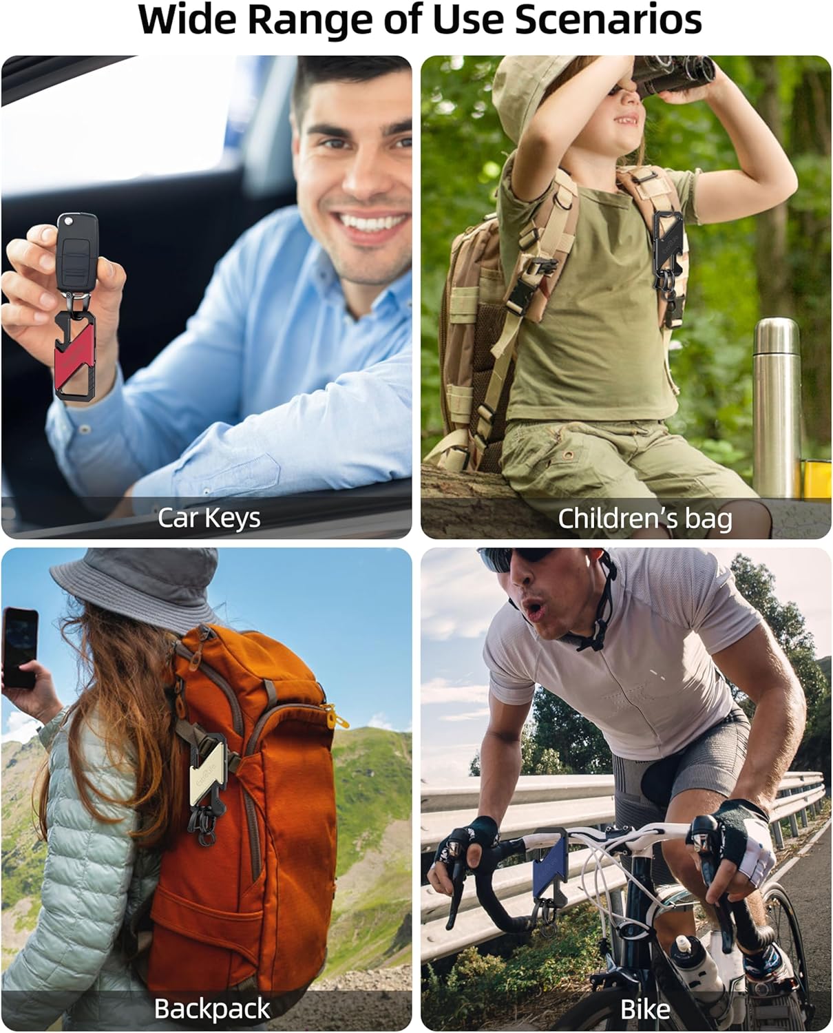 Keychain, Works with Apple Find My, Heavy Duty Keychain Bottle Opener, Carabiner Car Key Chains for Men & Women, Car Key Fob Holder, Anti-Lost Keys Tracker, Smart Keys Finder, Rechargeable, Black