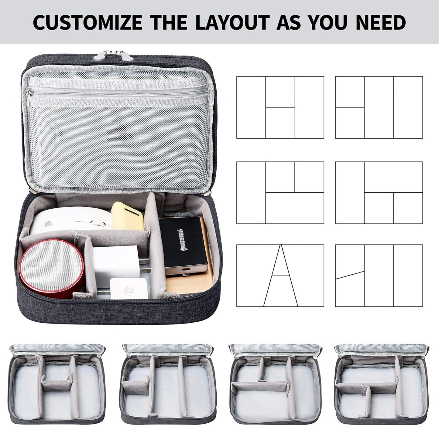 Lanola Travel Cable Organizer Bag, Electronic Accessories Case Portable Double Layer Cable Storage Bag for Cord,phone,Charger, Flash Drive, Phone, SD Card,Personal Items - (Purple)