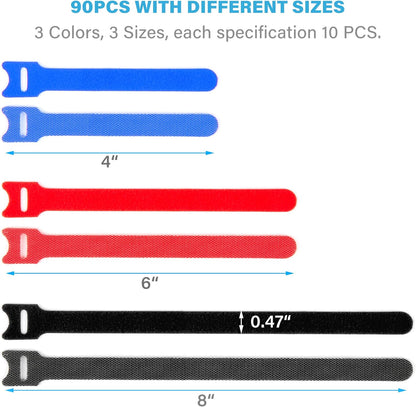 12 Inch Multi-Colour Cable Ties 50 PCS Reusable Fastening Cable Straps Adjustable Hook & Loop Organizer Straps Cords Management for Home, Office and Data Centers