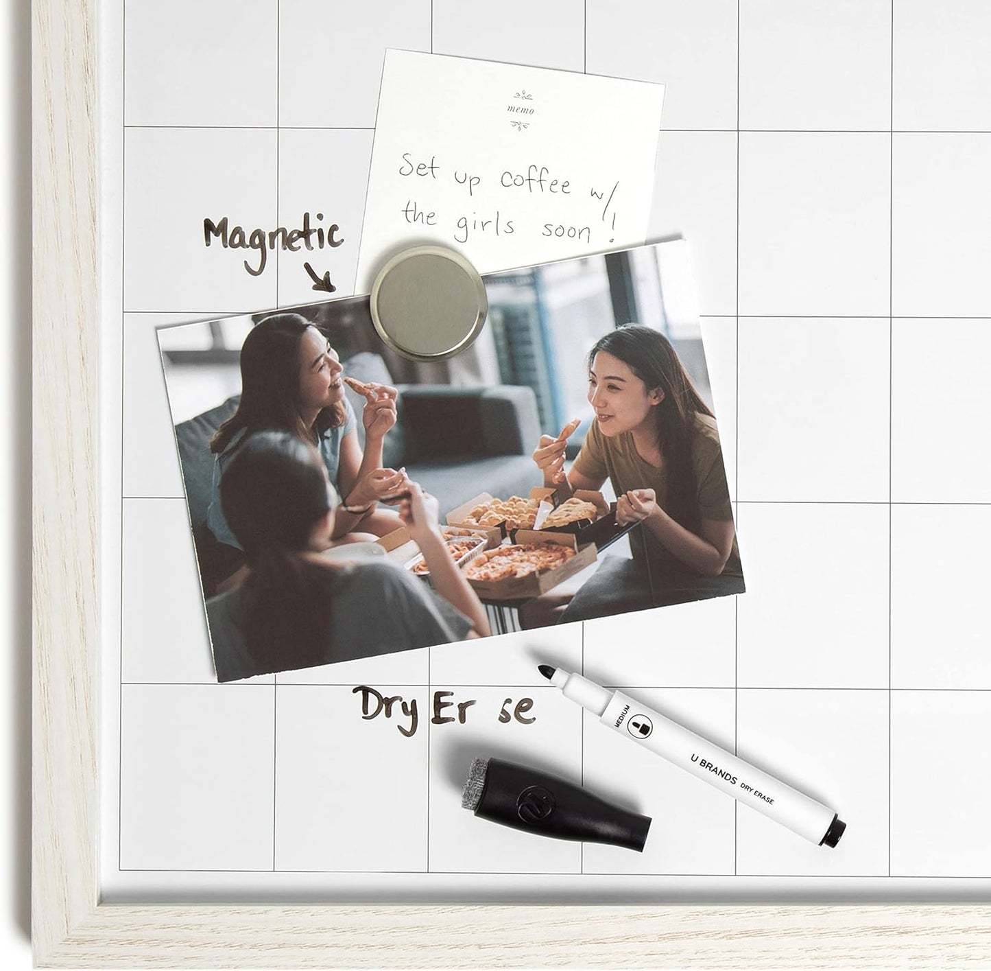 U Brands Rustic Weekly Dry Erase Board with White Wooden Frame, Office Supplies, 14” x 14”