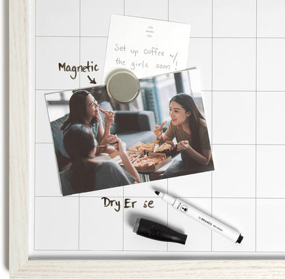 U Brands Rustic Weekly Dry Erase Board with White Wooden Frame, Office Supplies, 14” x 14”
