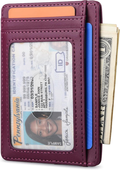 Buffway Slim Minimalist Front Pocket RFID Blocking Leather Wallets for Men and Women - Carbon Fiber Black - Colors B