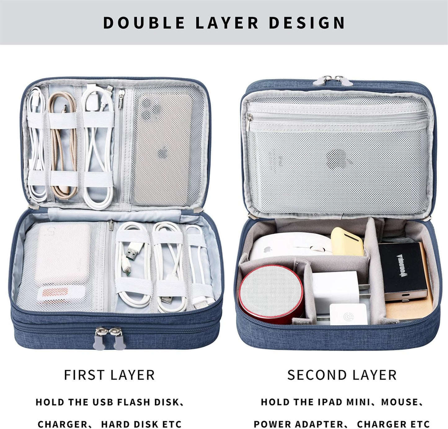 Lanola Travel Cable Organizer Bag, Electronic Accessories Case Portable Double Layer Cable Storage Bag for Cord,phone,Charger, Flash Drive, Phone, SD Card,Personal Items - (Purple)