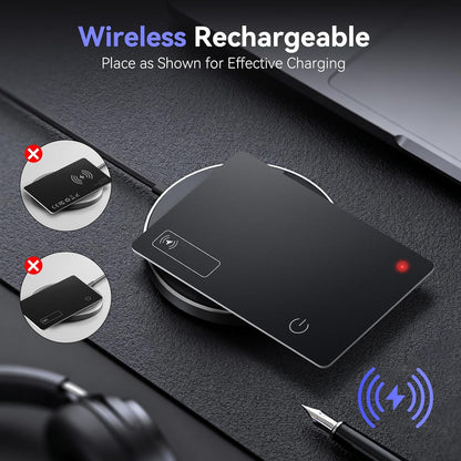 Wallet Tracker Card (Compatible for iOS only), 0.07in Slim Tracking Card, IP68 Waterproof Bluetooth Tracker Compatible with Apple Find My, Wireless Charging Item Locator for Purse, Passports