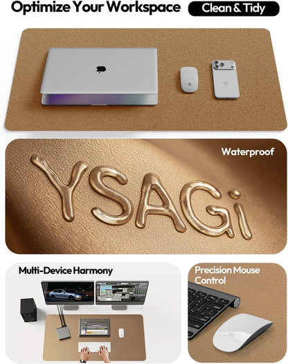 YSAGi Leather Desk Pad Protector, Large Mouse Pad, Non-Slip PU Leather Desk Blotter, Waterproof Writing Pad for Office and Home (31.5" x 15.8", Eggshell) - Colors B