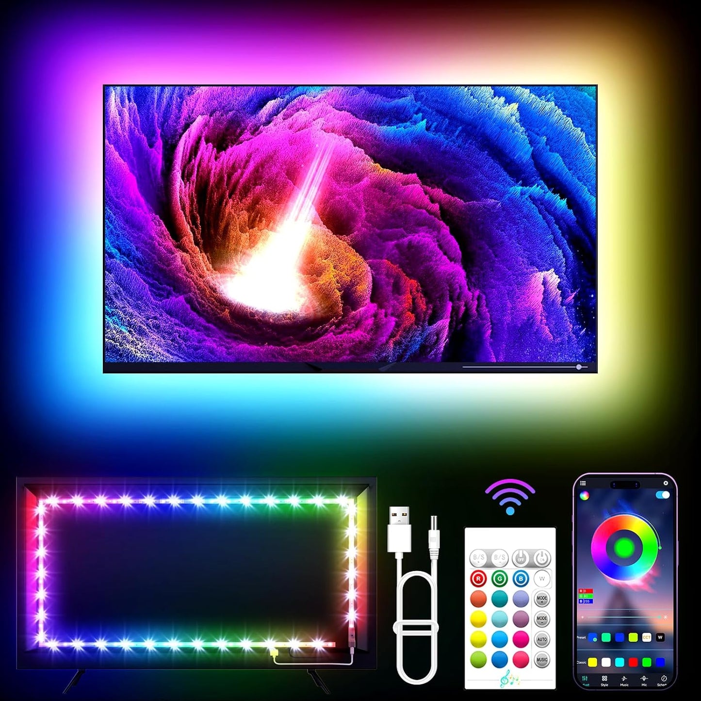 KANTUTOE LED Lights for TV, 16.4ft LED Lights for 45-75 Inch TVs, RGB TV Backlight Behind, Music Sync Bluetooth APP & Remote Control Strip Lights USB Powered for Bedroom, Gaming, Home Décor