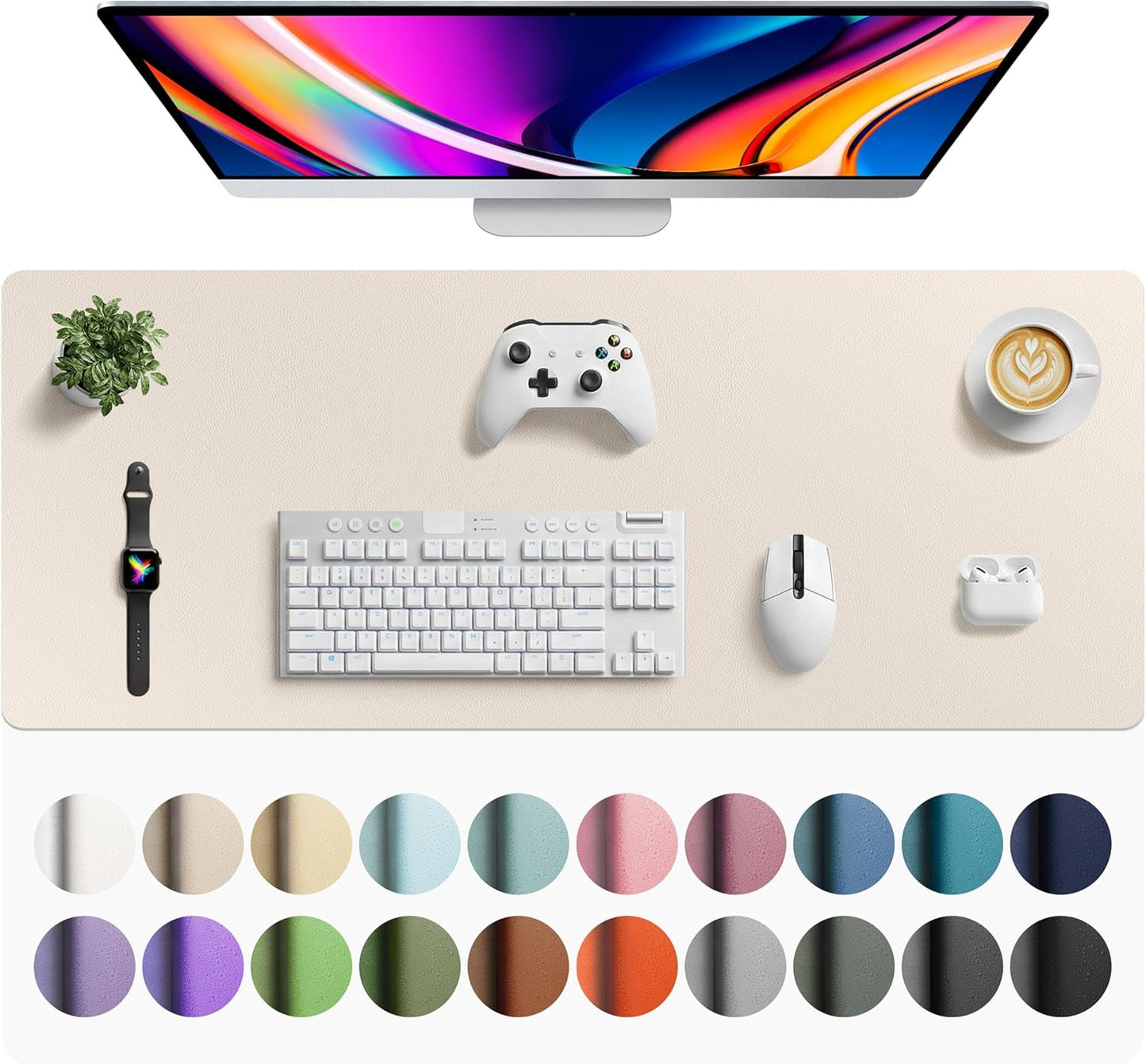 Aothia Leather Desk Pad Protector, Mouse Pad, Office Desk Mat, Non-Slip PU Leather Desk Blotter, Laptop Desk Pad, Waterproof Desk Writing Pad for Office and Home (Brown,23.6" x 13.7") - Colors A