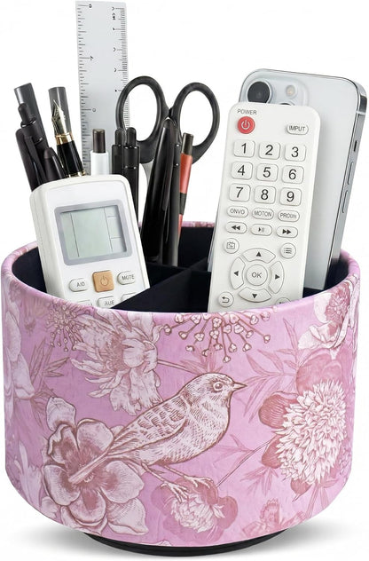 Round Leather Art Supply Organizer,Remote Control Holder,360 Degree Rotating,Multi-Functional Pencil Holder,4 Compartments Desktop Stationary Organizer(1-Fractal Flower) | Round - Colors A