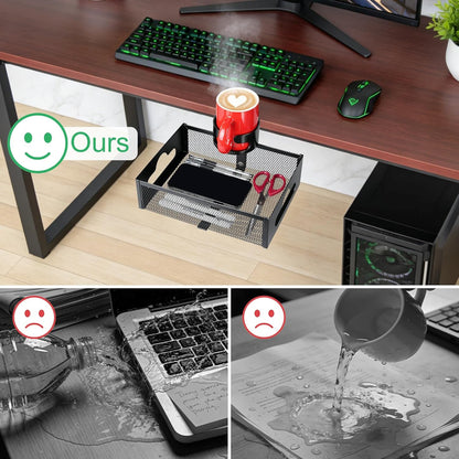 MYITYARD Desk Cup Holder Clamp, Anti-Spill Clip On Table Cup Holder, Rotatable Water Bottle Stand Drink Coffee Mug Storage, Office Accessories for Home and School (Black)