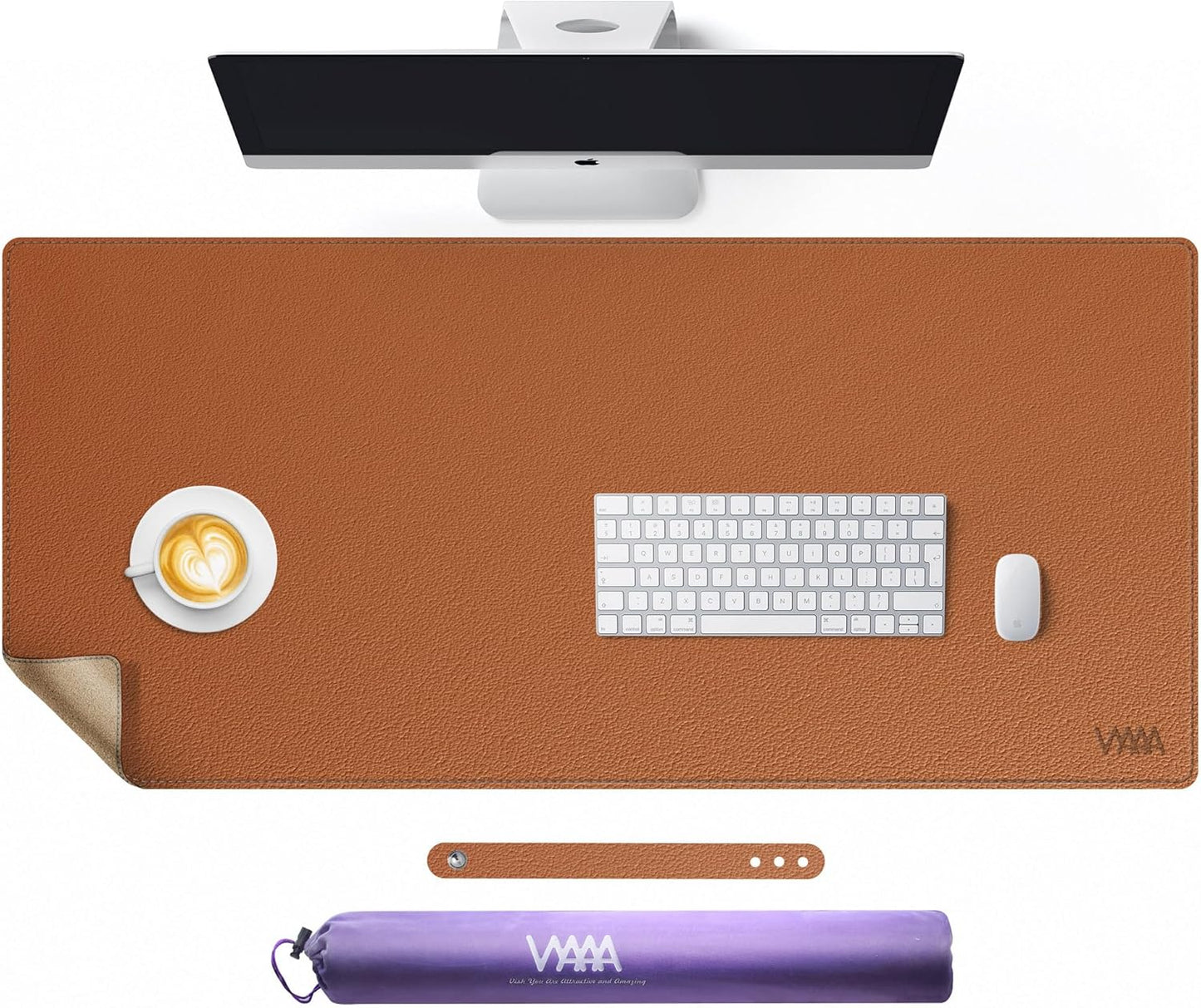 Vyaaa PU Leather & Cork Desk Mat, 39.4"x15.7" Dual Sided Computer Desk mat, Waterproof Large Mouse Pad, Non-Slip Office Desk pad, Office Desk Protector for Work/Gaming/Home (Black)