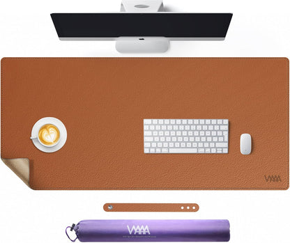 Vyaaa PU Leather & Cork Desk Mat, 39.4"x15.7" Dual Sided Computer Desk mat, Waterproof Large Mouse Pad, Non-Slip Office Desk pad, Office Desk Protector for Work/Gaming/Home (Black)