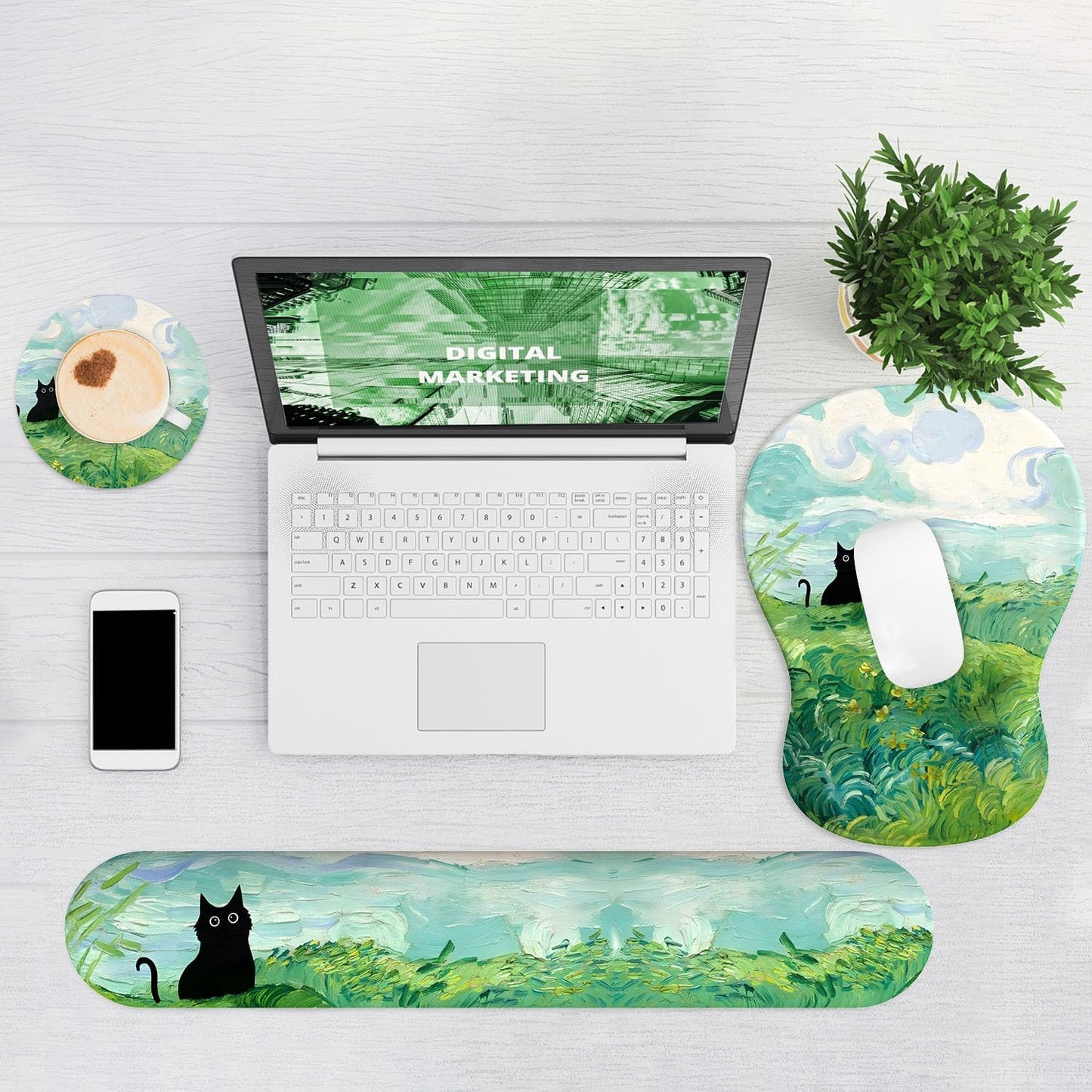 Ergonomic Mouse Pad with Wrist Rest and Keyboard Wrist Rest, Gel Mousepad and Wrist Rest for Computer Keyboard, Pain Relief, Non-Slip PU Base, Mouse Pad with Wrist Support for Gaming, Office, Brown