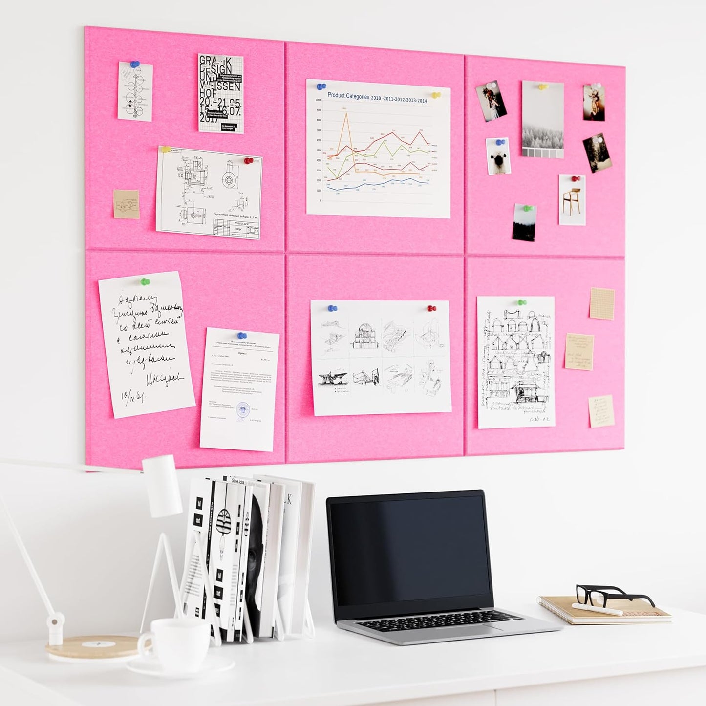 Neatsure Large Cork Board for Wall, Black Felt Bulletin Board with Pushpins, 36" x 24" 6 Panels Wall Tiles, Tack Push Pin Boards for Office