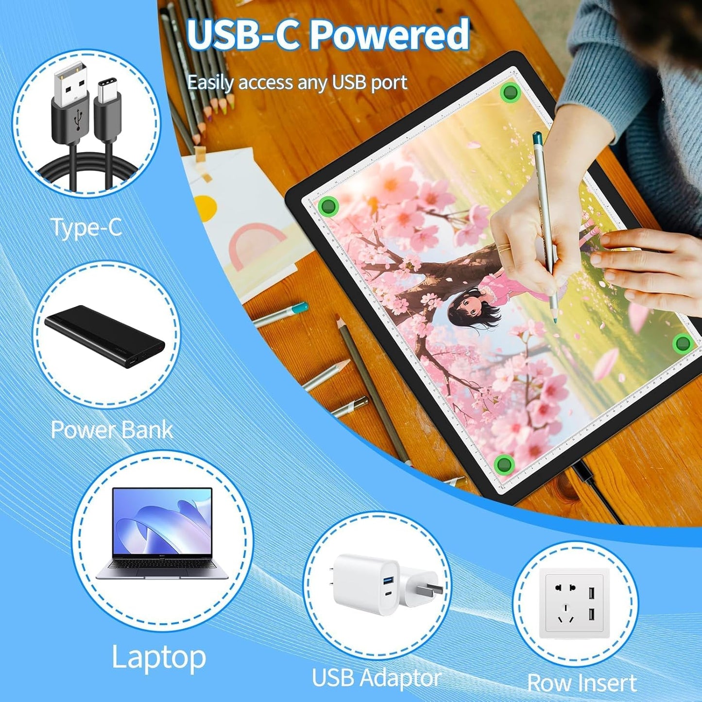 KOBAIBAN A4 Light Box for Tracing, Light Board with Side Physical Buttons, Magnetic Light Pad for Diamond Painting, Stenciling, Weeding Vinyl, USB LED Lighting Board (Black, 35.2 x 25.4 CM)