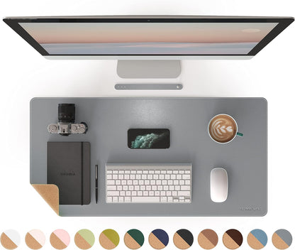 RENMTURE Dual-Sided Mouse Pad, Natural Cork & PU Leather Large Desk Pad for Office and Home Work, Desk Protector Non-Slip, Waterproof, Easy Clean (Olive Green, 32"x16")