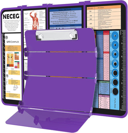 Nursing Clipboard Foldable-4 Layers Aluminum Nurse Foldable Clipboard Nursing Medical Edition Cheat Sheets, Pocket Size Pen Clip for Nurses Students School and Doctors-Pink