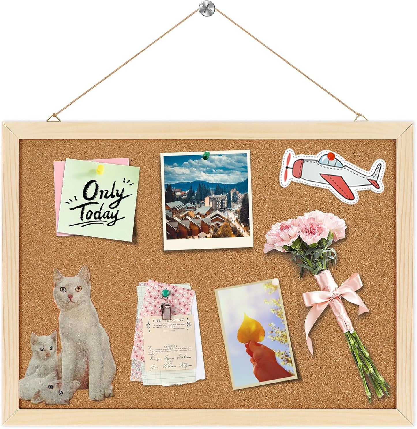 FEBSNOW Cork Board Bulletin Board 15.7 x 12 Inches with Rectangle White Frame Hanging Pin for Office Home Message Board or Vision Board Decoration